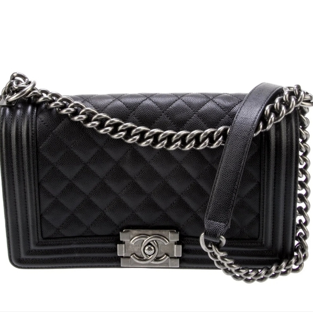 Chanel Medium Boy Bag, Black Caviar Ruthenium Hardware